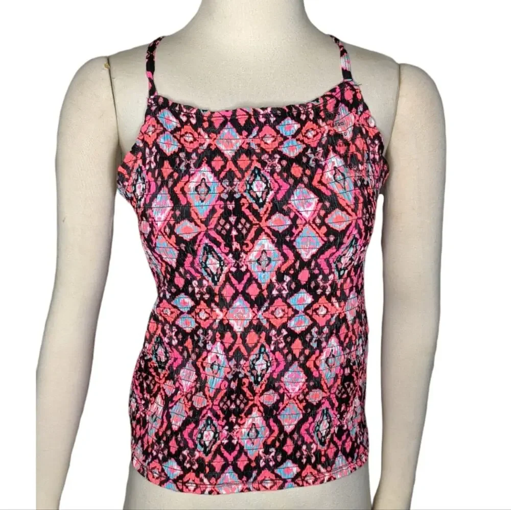 JUSTICE 18/20 Coral Tribal Smocked Crop Crisscross Tank NEW